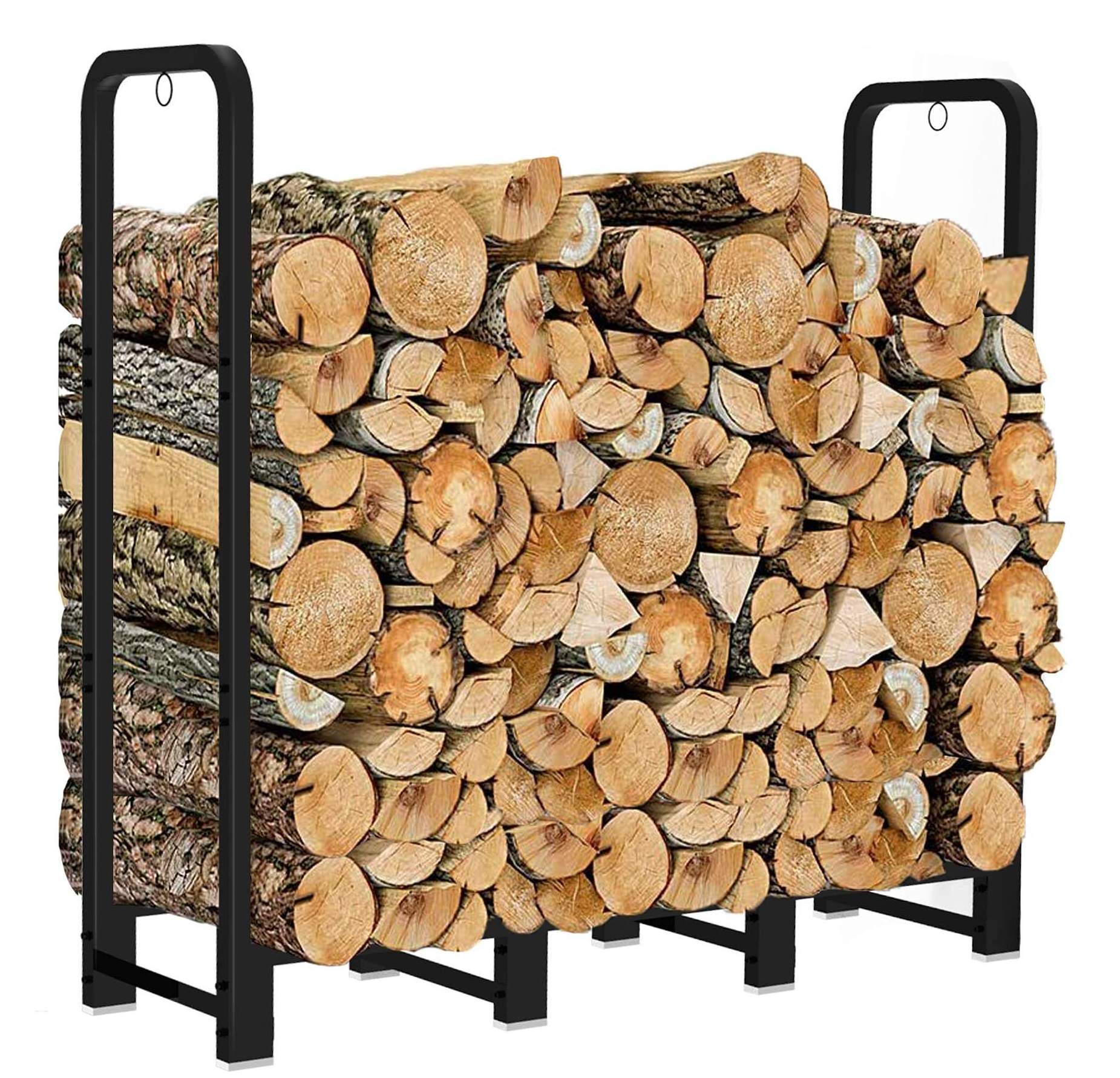 Heavy Duty 4ft Firewood and Fireplace Rack Indoor Bin Log Holder with Fireplace Tool Rack and Rack Bracket