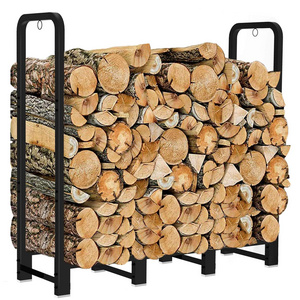 Heavy Duty 4ft Firewood and Fireplace Rack Indoor Bin Log Holder with Fireplace Tool Rack and Rack Bracket