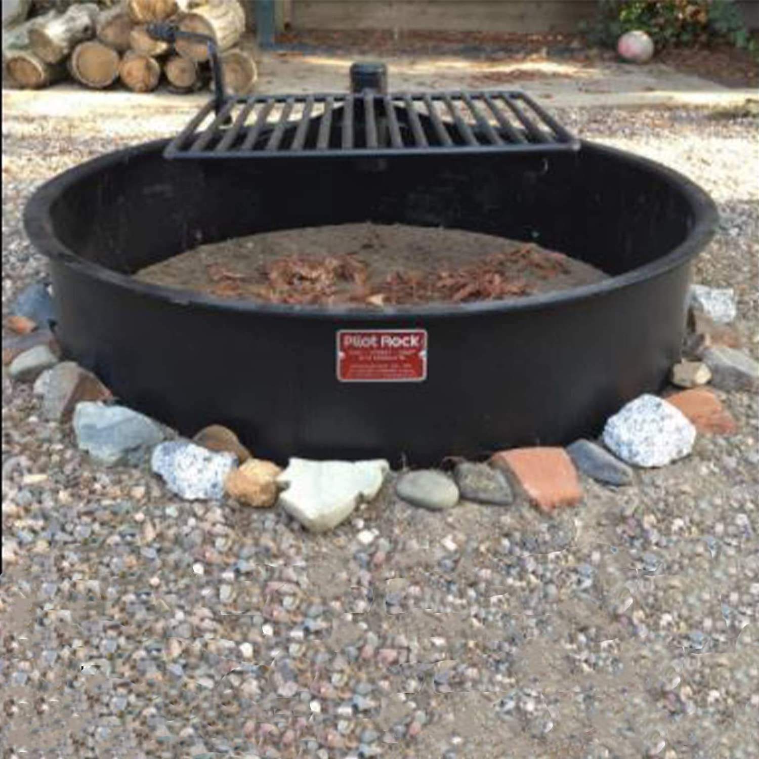 30 Inch Heavy Duty Steel Ground Fire Pit Ring Insert Liner and Metal Cooking Grate for Grilling, Camping, and Backyard Bonfires