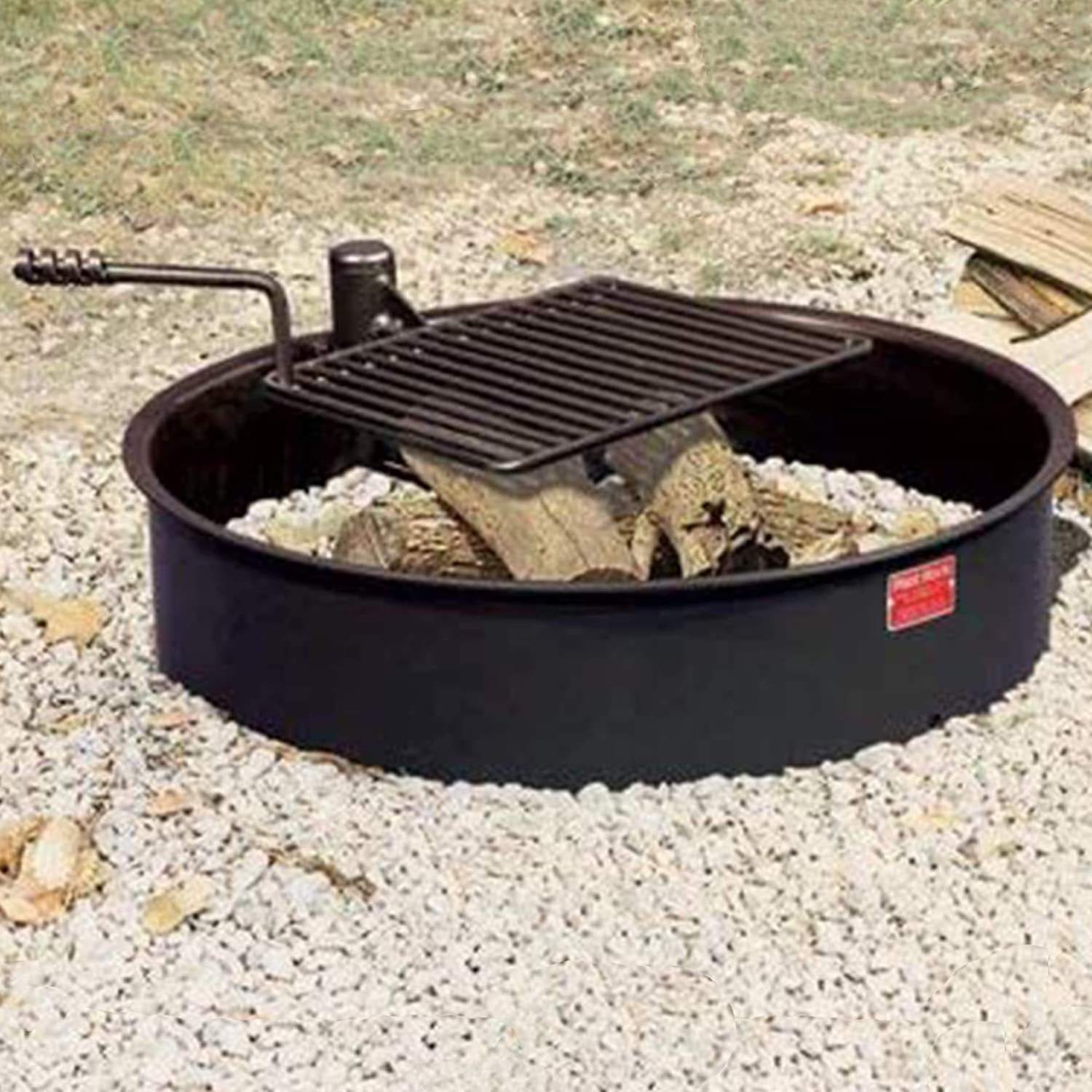 30 Inch Heavy Duty Steel Ground Fire Pit Ring Insert Liner and Metal Cooking Grate for Grilling, Camping, and Backyard Bonfires