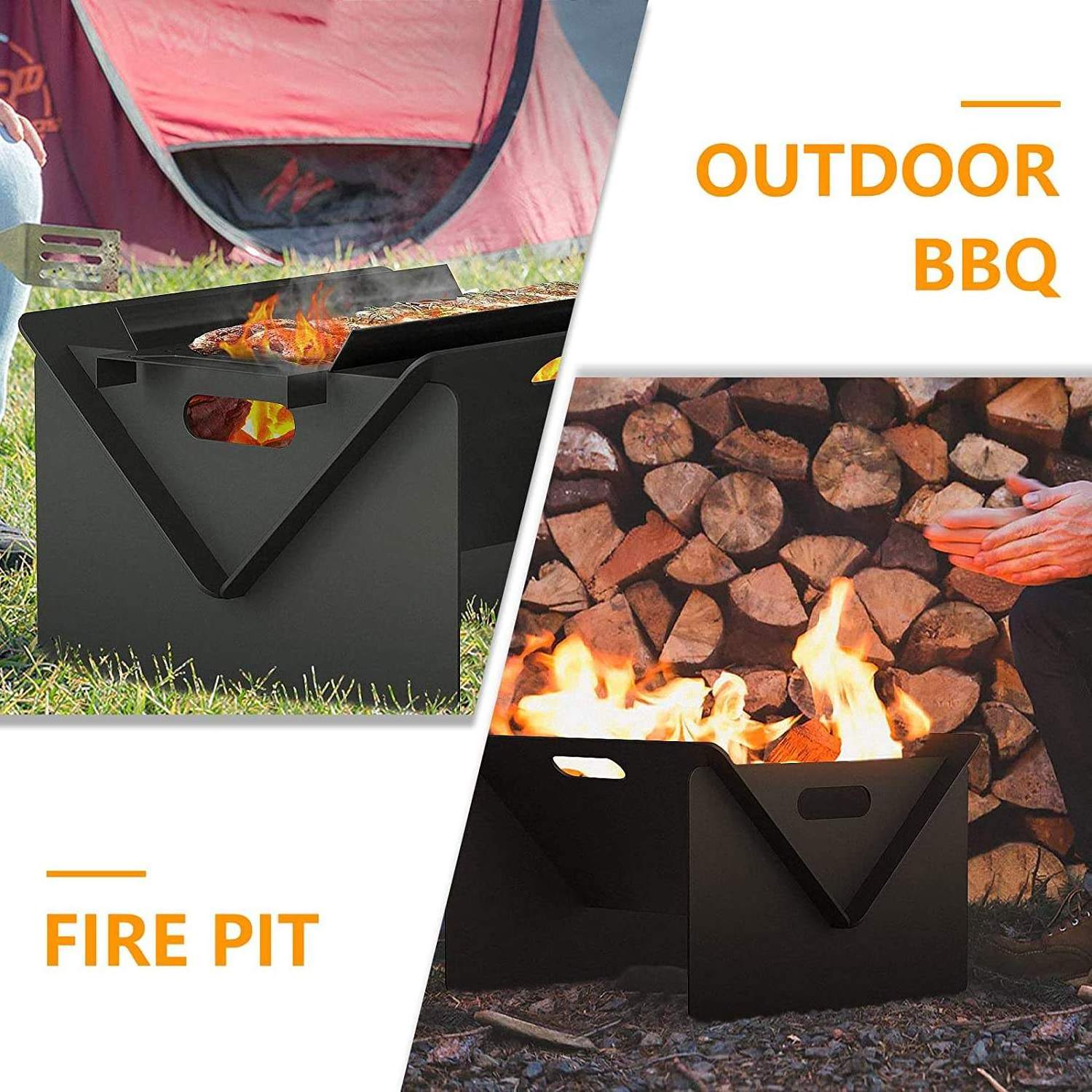 Custom Outdoor Backyard Patio Rectangular Metal Grill Folding Flat Pack Portable Bbq Fire Pit