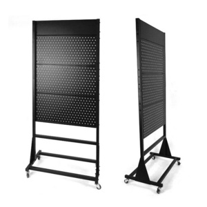 Metal Perforated Advertising Display Rack Floor Standing Pegboard Hanging Hooks Display Rack Black OEM Customized