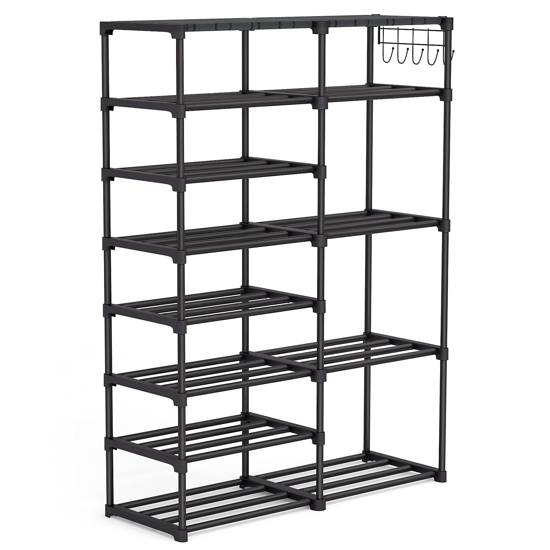 24-30 Pairs Metal Shoe Rack Shoe Shelf Shoe Boots Storage Organizer with Side Hooks for Entryway