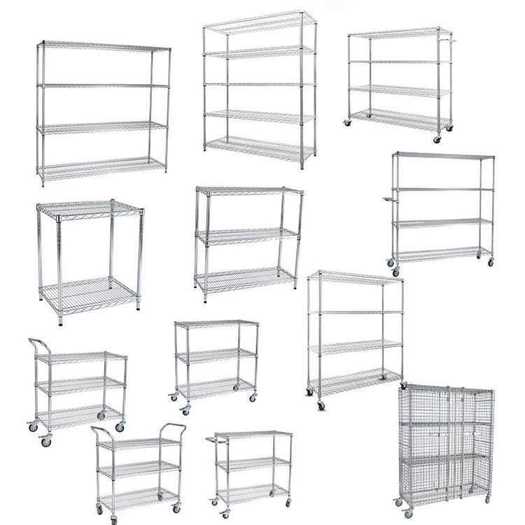 Custom Heavy Duty 5 Tier chrome Metal Storage Wire Shelf Wire Rack Shelving