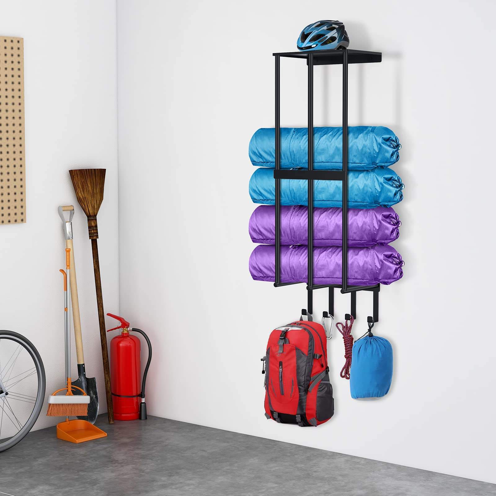 Camping Chair Wall Storage for Garage Metal Camping Chair Wall Mount Holder with 4 Hooks Beach Chair and Umbrella Wall Storage