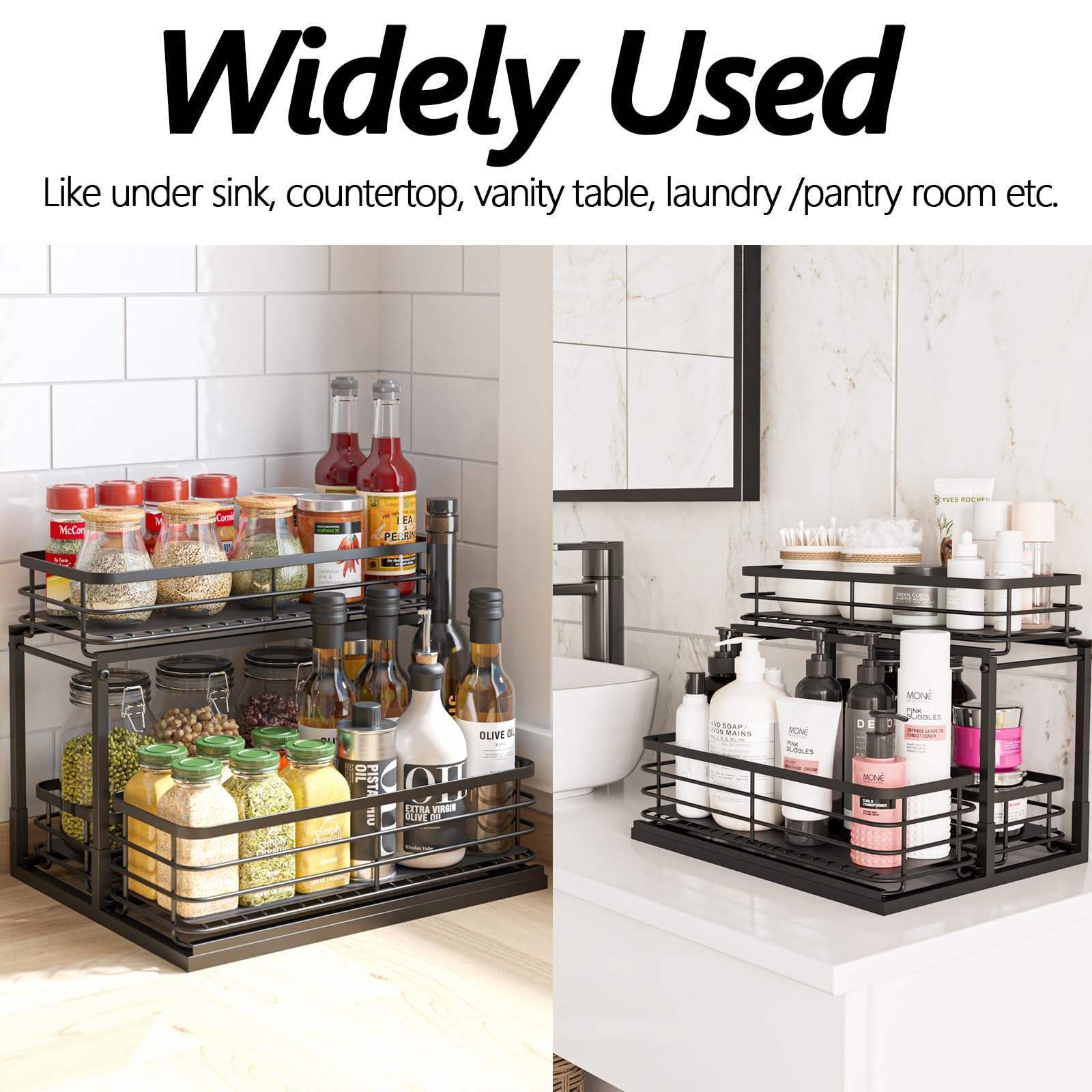 Under Sink Organizer - 2 Tier Pull Out Cabinet Organizers and Storage, Slide Out Kitchen Organization for Counter Space