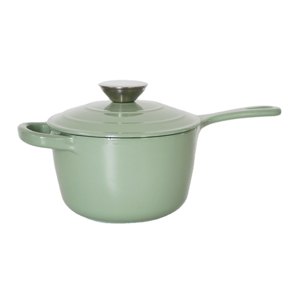 Amazon Hot Selling 19CM Cooking Pot Cyan Enamel 3-Quart Cast Iron Sauce Pan Milk Heating Pot Round With Lid