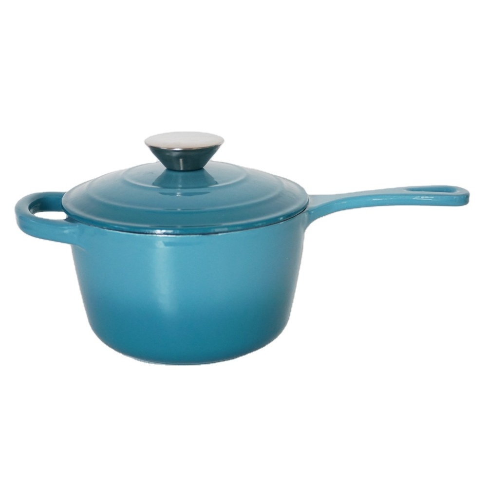 Amazon Hot Selling 19CM Cooking Pot Cyan Enamel 3-Quart Cast Iron Sauce Pan Milk Heating Pot Round With Lid