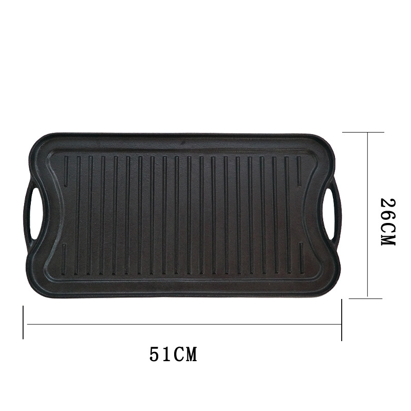 Cast Iron Cookware Outdoor Cooking Double Sided Rectangular Flat Fry Reversible Roasting BBQ Grill Griddle Pan