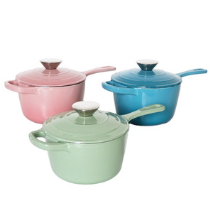 Amazon Hot Selling 19CM Cooking Pot Cyan Enamel 3-Quart Cast Iron Sauce Pan Milk Heating Pot Round With Lid