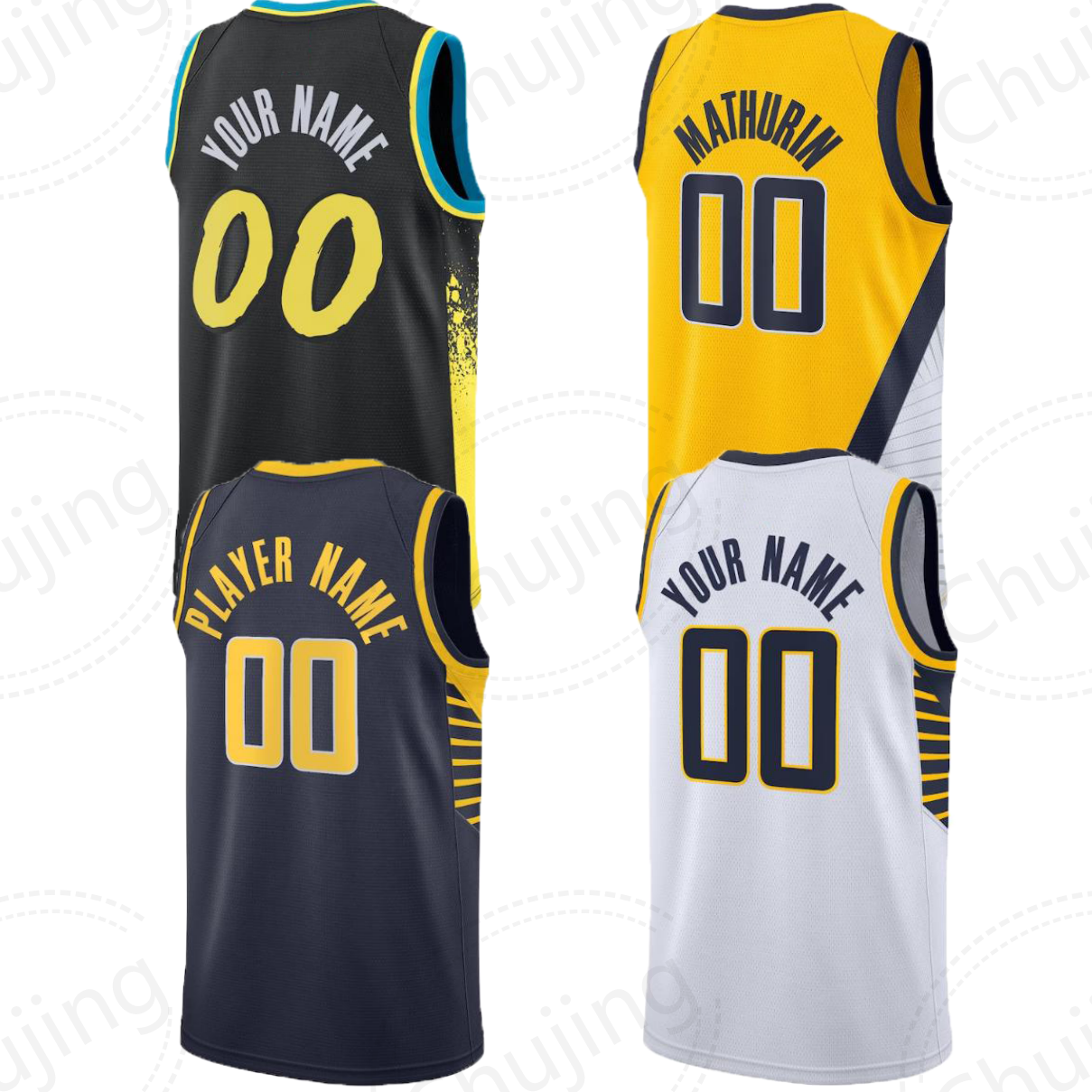 2024 Custom New Indiana Best Quality #0 Tyrese Haliburton #00 Bennedict Mathurin #7 Buddy Hield Stitched Jersey