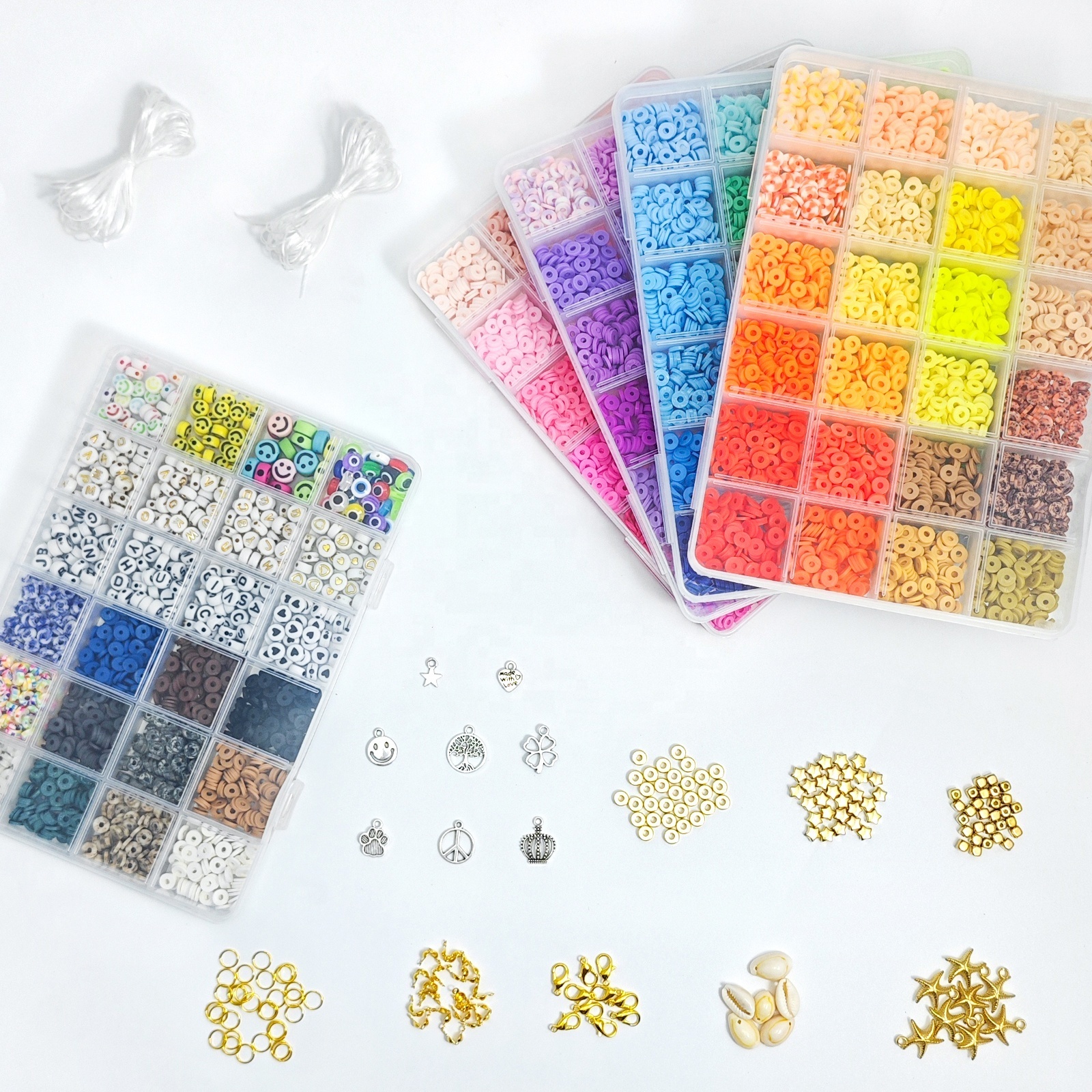 10800pcs 108 Colors 6mm Polymer Clay Heishi Beads Girl's Gift Charms CCB Findings Letter Eye Beads for Jewelry Making Kit