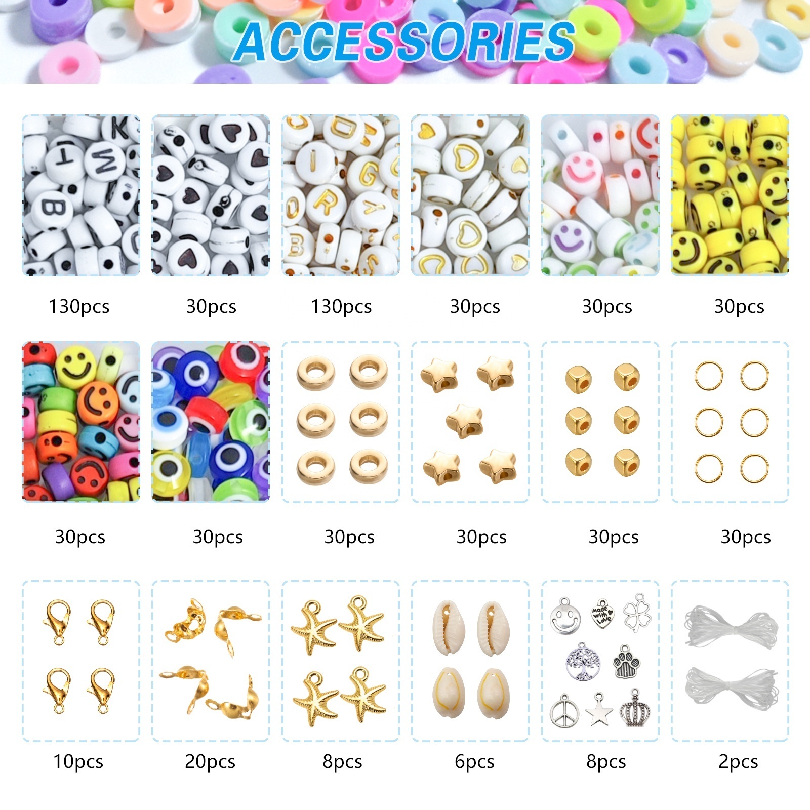 10800pcs 108 Colors 6mm Polymer Clay Heishi Beads Girl's Gift Charms CCB Findings Letter Eye Beads for Jewelry Making Kit