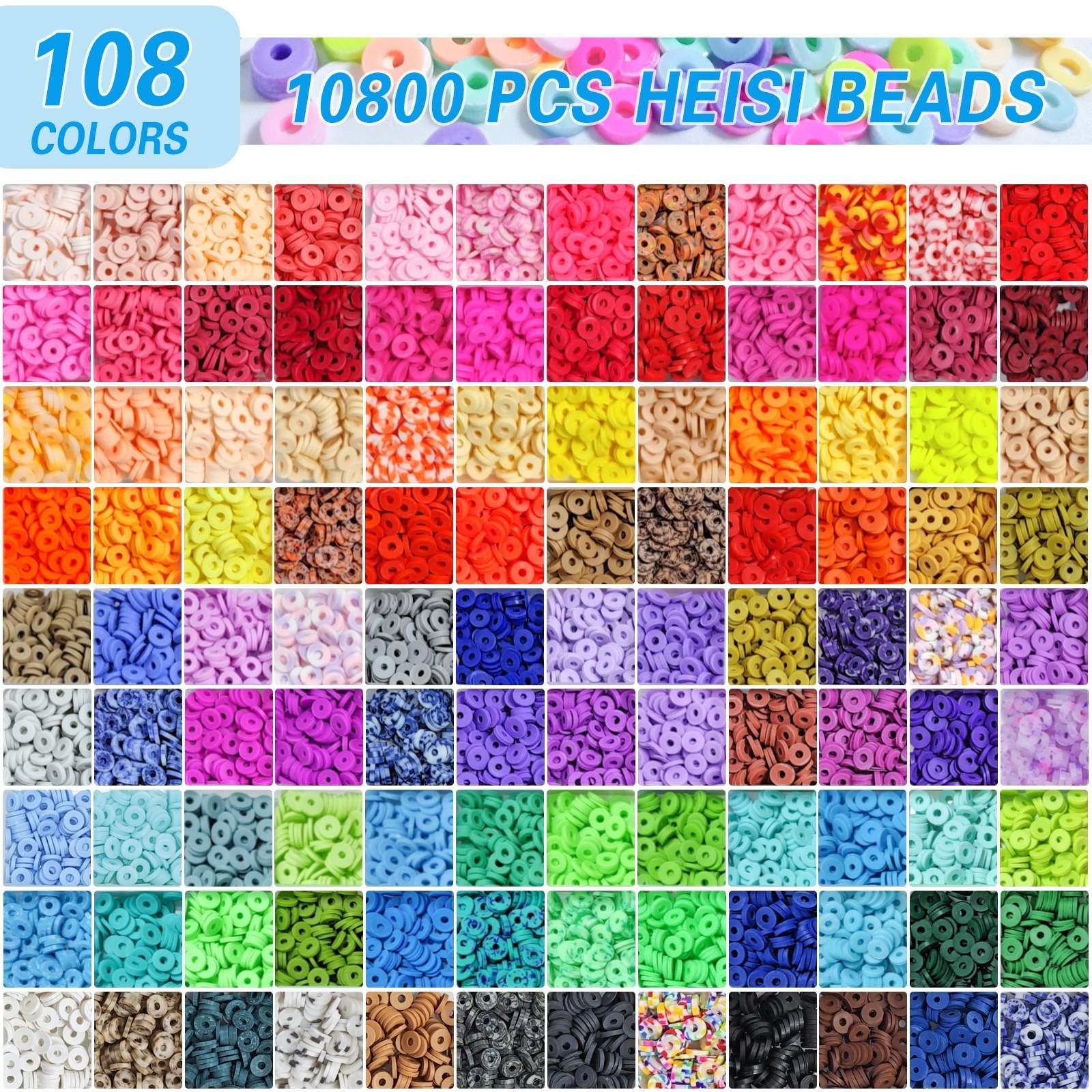 10800pcs 108 Colors 6mm Polymer Clay Heishi Beads Girl's Gift Charms CCB Findings Letter Eye Beads for Jewelry Making Kit