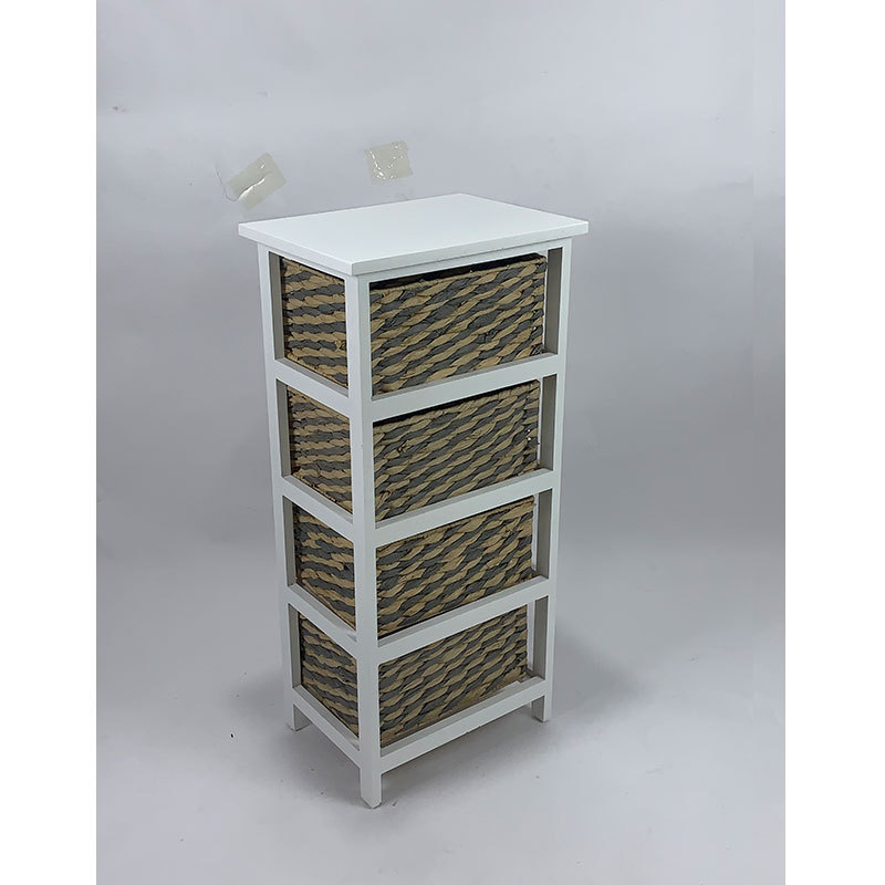 New hot selling white wood 4 drawer wood cabinet living room furniture rattan basket storage wood cabinet