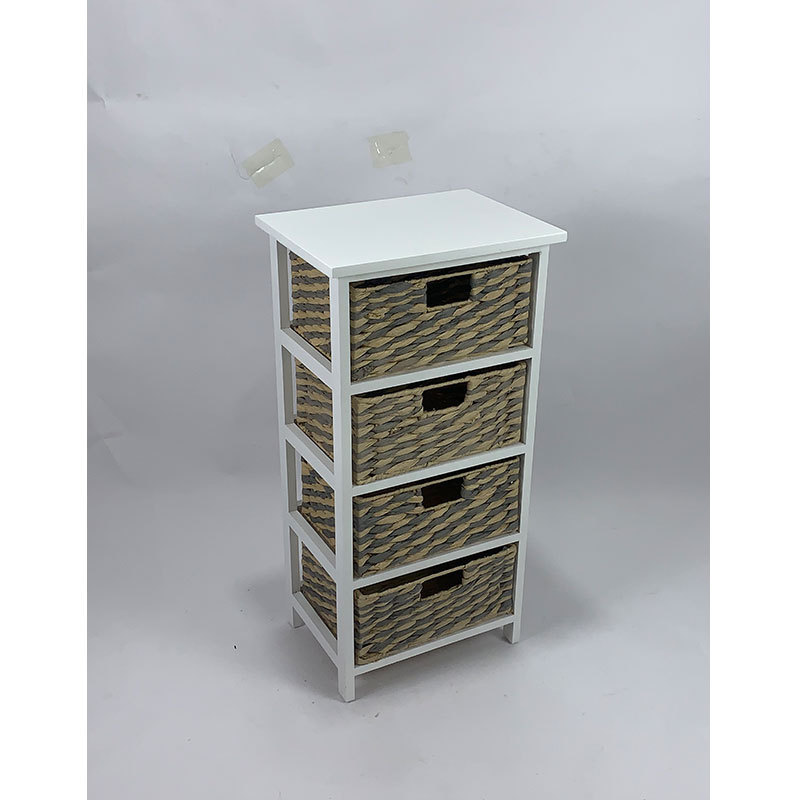 New hot selling white wood 4 drawer wood cabinet living room furniture rattan basket storage wood cabinet