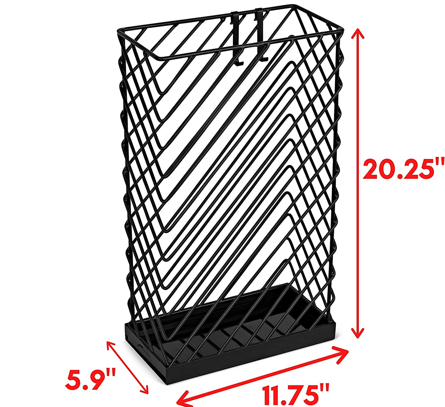 Home Umbrella Stand With Diagonal Design - Rainproof Series - Decorative Metal Freestanding Shelf Organizer - Black Stand