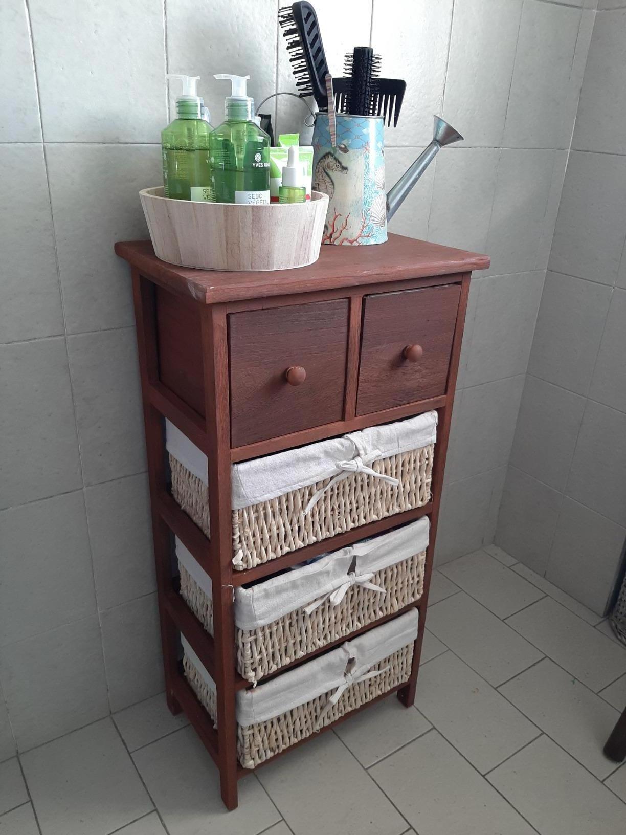 Creative drawer cabinet and worn and retro straw storage basket, suitable for living room and bathroom