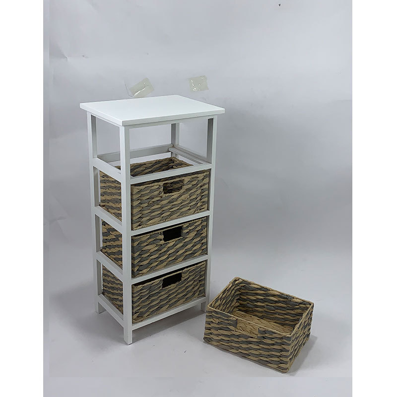 New hot selling white wood 4 drawer wood cabinet living room furniture rattan basket storage wood cabinet