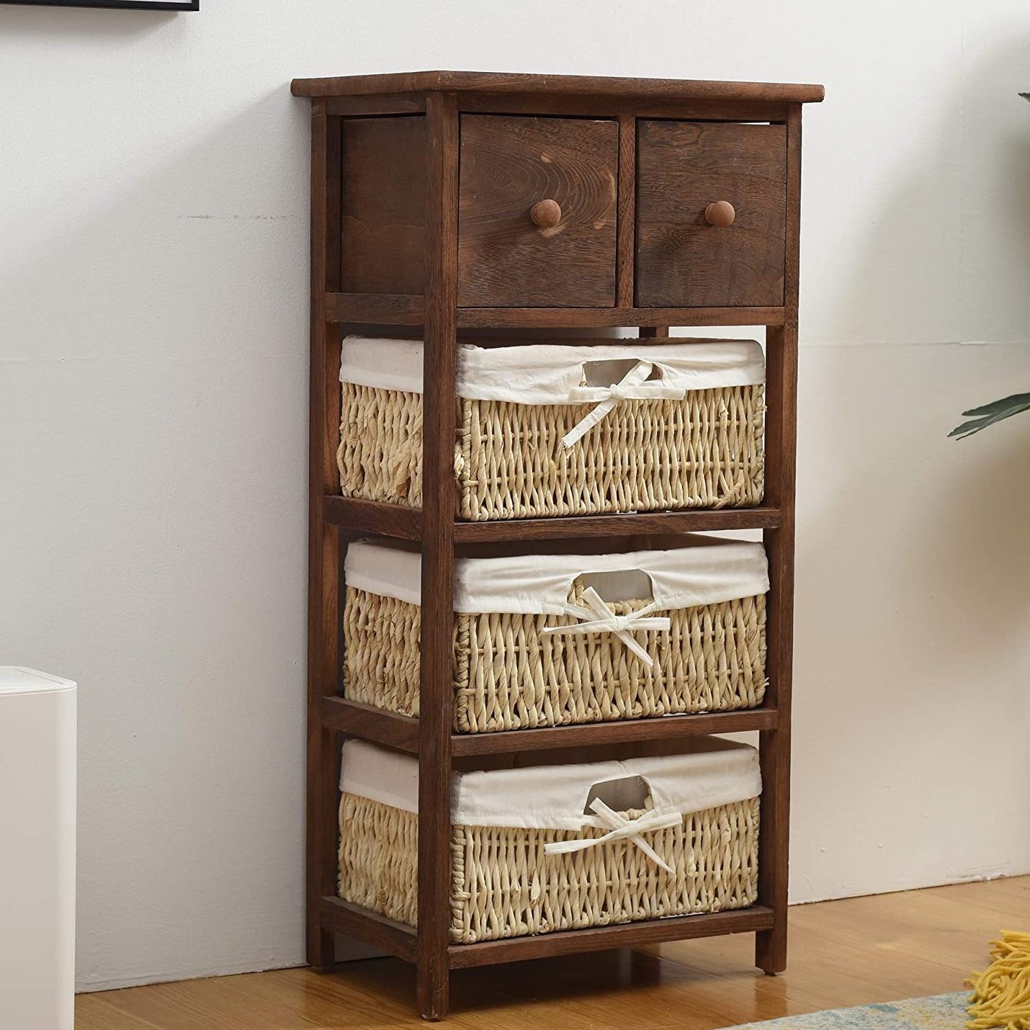 Creative drawer cabinet and worn and retro straw storage basket, suitable for living room and bathroom