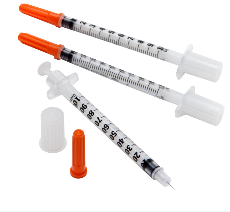 Factory Customized Medical Disposable 1ml Orange Cap Insulin Syringe With Needle