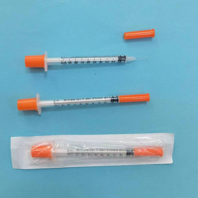 Factory Customized Medical Disposable 1ml Orange Cap Insulin Syringe With Needle