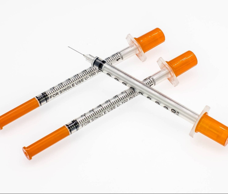 Factory Customized Medical Disposable 1ml Orange Cap Insulin Syringe With Needle