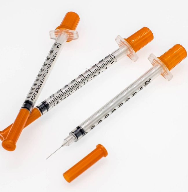 Factory Customized Medical Disposable 1ml Orange Cap Insulin Syringe With Needle