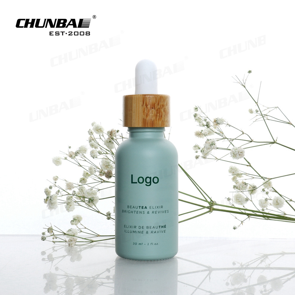 custom 15ml 30ml 50ml 100ml flat shoulder amber green thick hair oil serum glass dropper bottle with box for essential oil