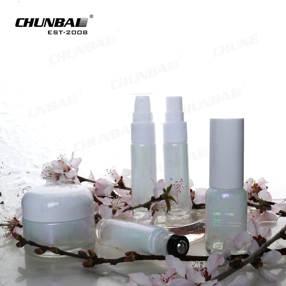 Cosmetic Perfume Serum Spray Essential Oil Pump Effect Toner Uv Rainbow Gradient Color Holographic Glass Bottles