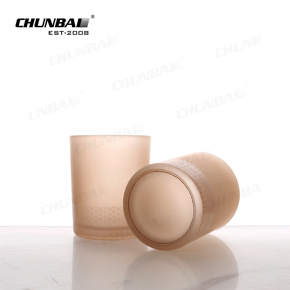 High Quality Wholesale 200Ml Luxury Rounded Bottom Wide Mouth Frosted Embossed Glass Candle Holder Jars For Candle Making