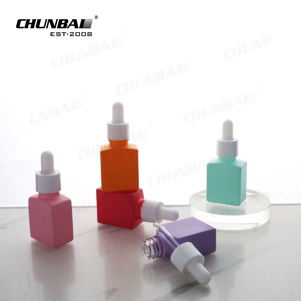 Wholesale Empty Luxury Thick Bottom 20Ml 1Oz 30 Ml 50 Ml Frosted Rainbow Color Dropper Glass Square Essential Oil Bottle