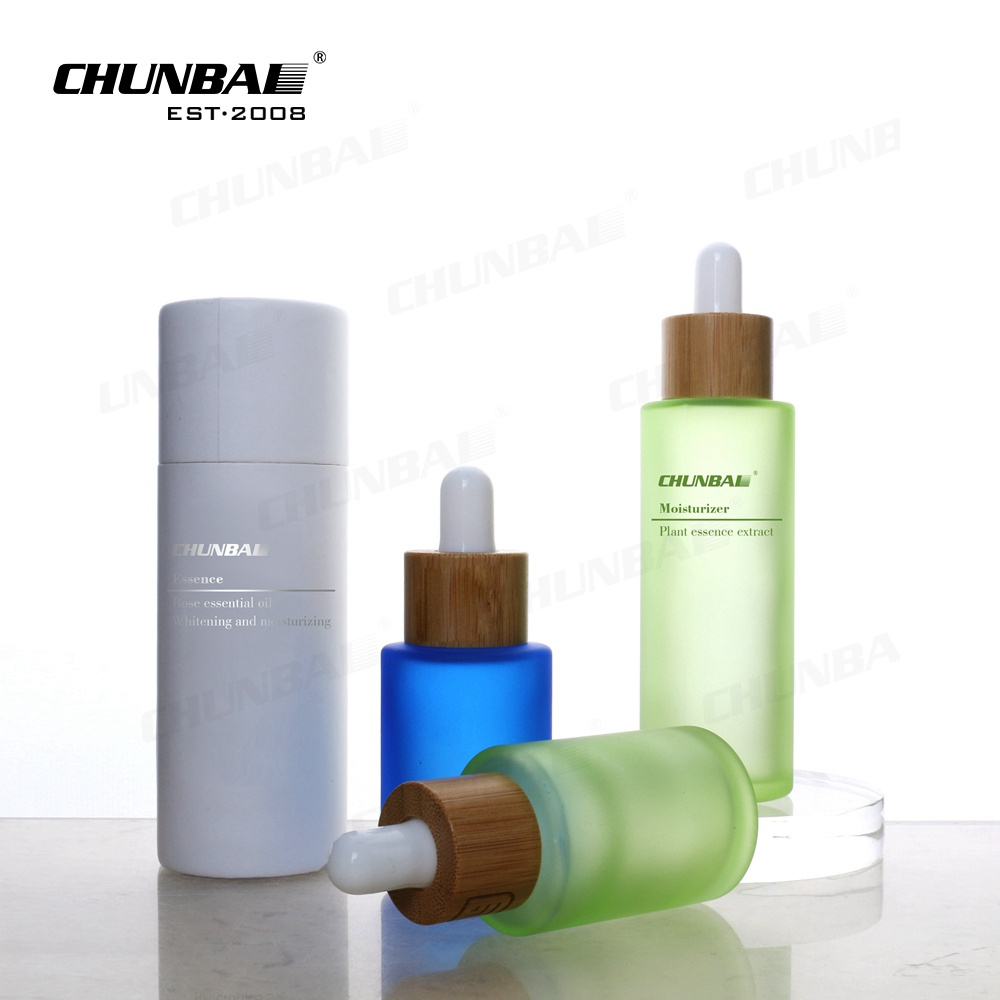 custom 15ml 30ml 50ml 100ml flat shoulder amber green thick hair oil serum glass dropper bottle with box for essential oil