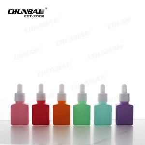 Wholesale Empty Luxury Thick Bottom 20Ml 1Oz 30 Ml 50 Ml Frosted Rainbow Color Dropper Glass Square Essential Oil Bottle