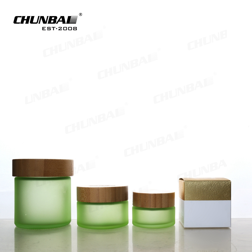 Packaging container empty custom 30g 50g 100g 150g 8oz Green Bamboo Body Butter face cream frosted cosmetic Glass Jars With Lid