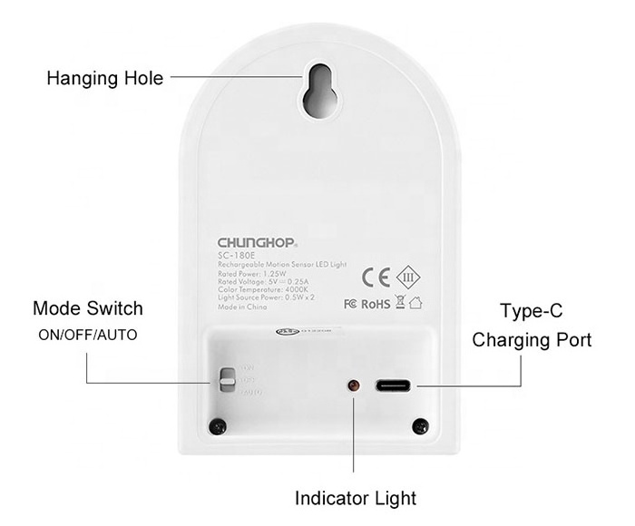 Manufacturer wholesale led light lamp SC-180E 5V chargeable usb motion sensor night light