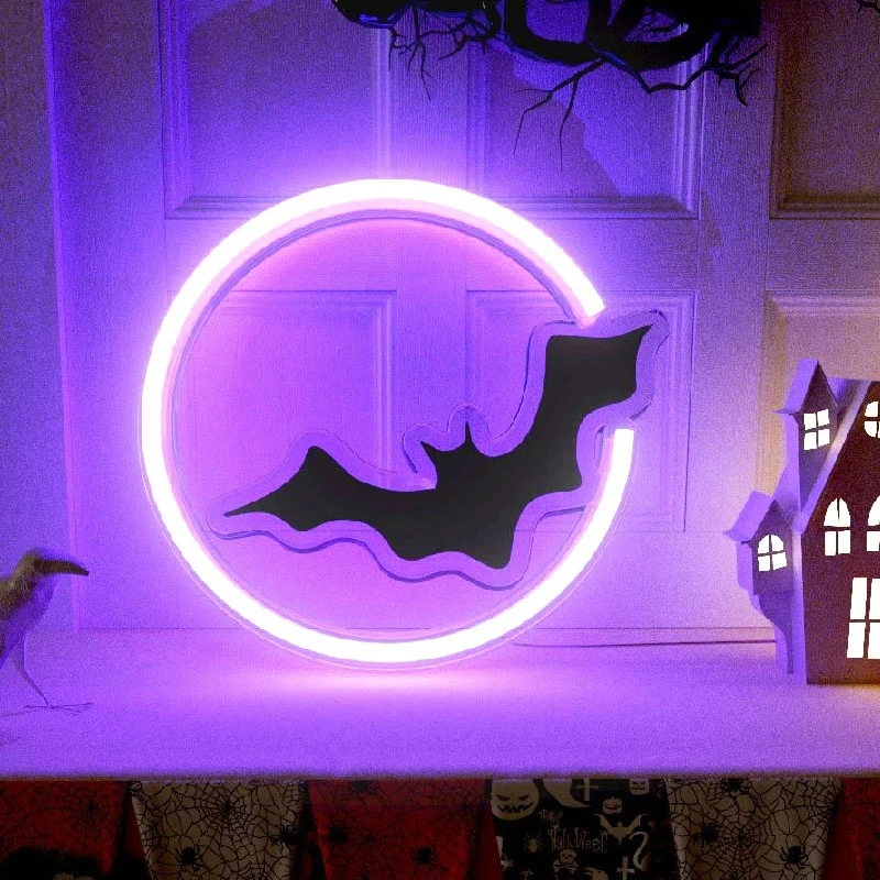 Boo Bat Halloween Wall Room Decoration LED Neon Light