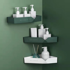 Modern Design Black ABS Plastic Corner Shelf Wall-Mounted Single-Tier Shower Caddies Bathroom Accessories with Adhesive