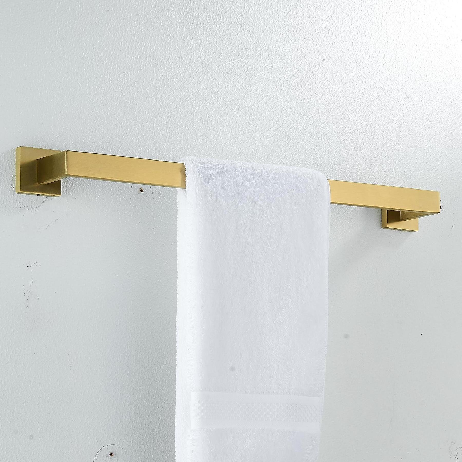 Modern Design High Quality Wall-Mounted 304 Stainless Steel Bathroom Accessories Black Gold Square Towel Bar Rack Holder Set