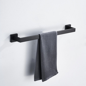 Modern Design High Quality Wall-Mounted 304 Stainless Steel Bathroom Accessories Black Gold Square Towel Bar Rack Holder Set