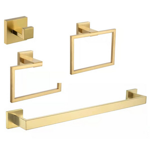 European Style Wall-Mounted Gold 304 Stainless Steel Bathroom Hardware Accessories Set Includes Black Towel Bar Holder Set