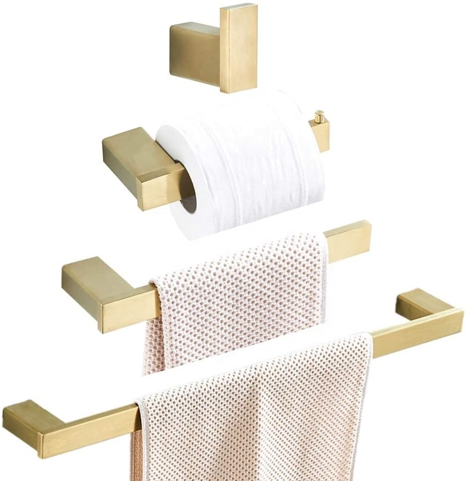 shower wall 4 piece pcs hardware towel nordic rack set golden stainless steel decor sanitary fittings and bathroom accessories