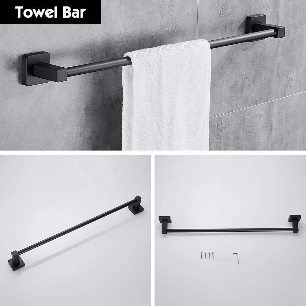 Black China Wall Mount Towel Bar Rack 4-Piece Washroom Hardware Set Made of Durable Zinc Alloy Stainless Steel Chrome Finish