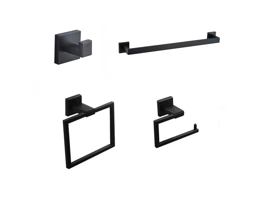 European Style Wall-Mounted Gold 304 Stainless Steel Bathroom Hardware Accessories Set Includes Black Towel Bar Holder Set