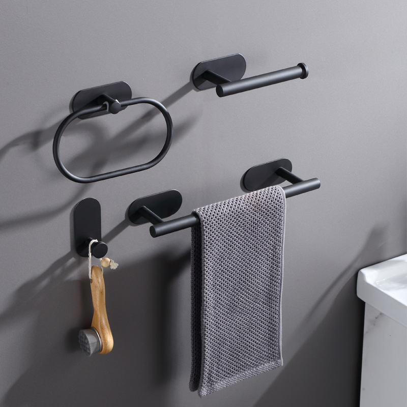 China 4-Piece Black Stainless Steel Bathroom Hardware Set with Nickel Finishing Square-Shaped Towel Rack Bar Wall Mounted Hotels