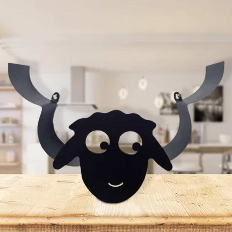 Modern Design Black Iron Toilet Paper Holder with Decorative Roll Towel and Storage Stand Featuring Funny Sheep Bathroom Decor