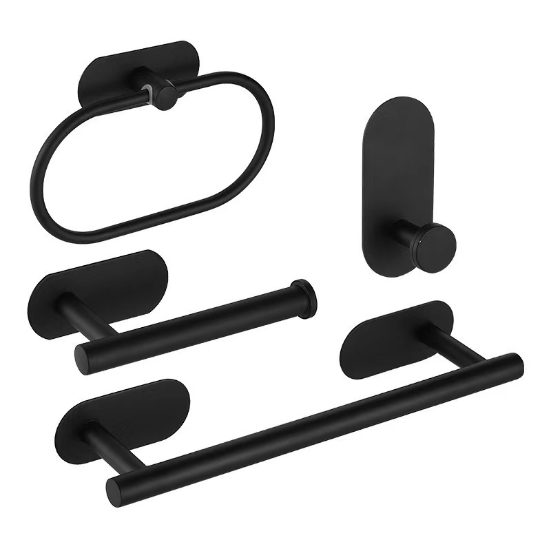 China 4-Piece Black Stainless Steel Bathroom Hardware Set with Nickel Finishing Square-Shaped Towel Rack Bar Wall Mounted Hotels