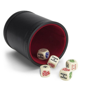 Set of 5 Poker Dice with Professional Bicast Leather Dice Cup with Red Felt, Great for Travel