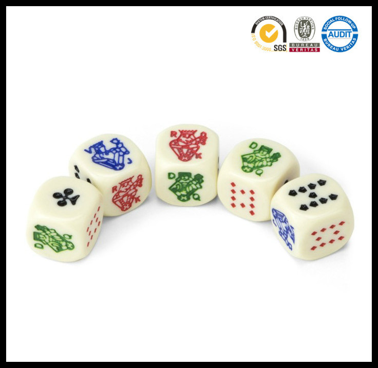 Set of 5 Poker Dice with Professional Bicast Leather Dice Cup with Red Felt, Great for Travel