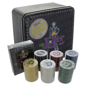 120 poker chips with playing cards in tin box packed